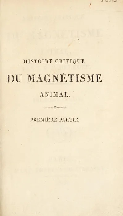 Title page of Deleuze, Histoire critique du magnétisme animal, first part, 1813